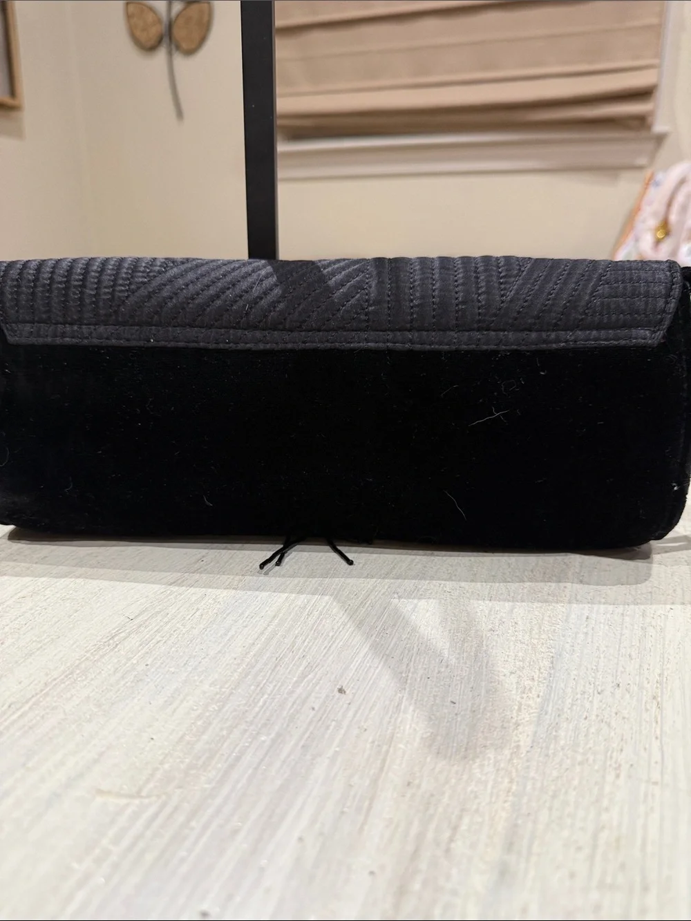 Vintage Black Velvet Fold-Over Clutch with Decorative Tassel